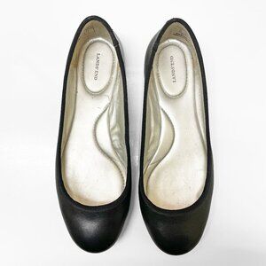Lands' End | Emma Black Leather Almond Toe Slip On Classic Ballet Flats 8 1/2